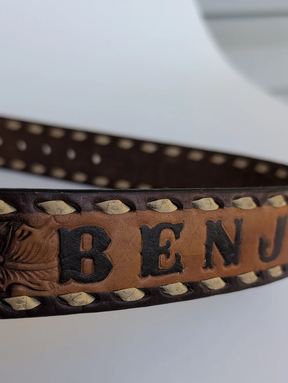 Hand-Tooled Brown Leather Child's Name Belt 